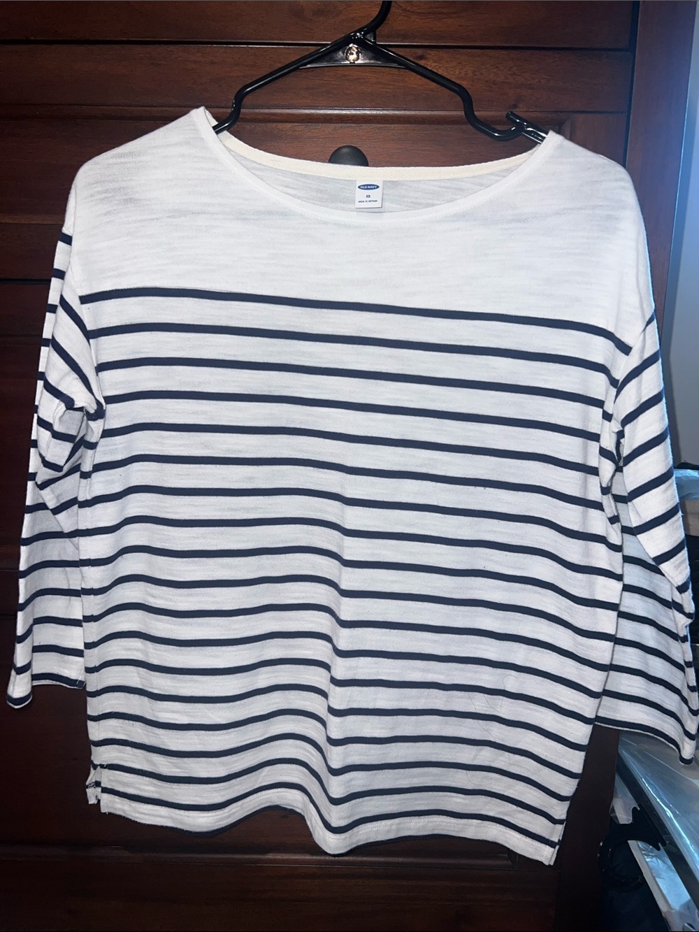 Old Navy White Top with Navy Stripe
